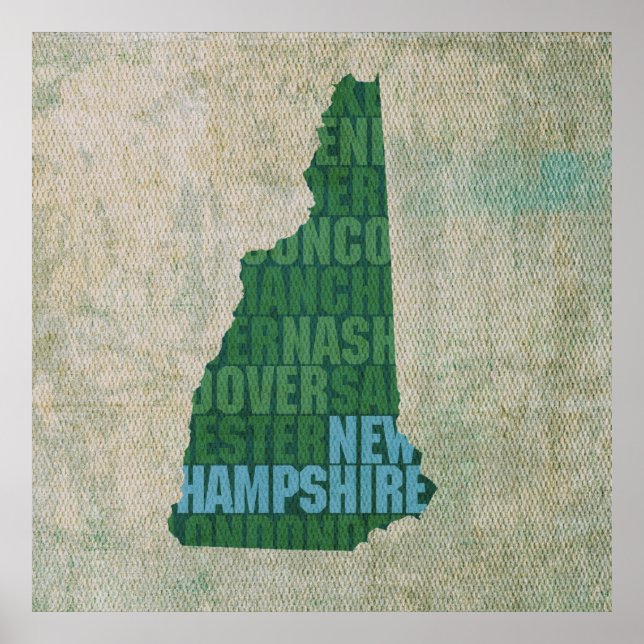 New Hampshire Staat Kontur Word Karte für Leinwand Poster (Vorne)
