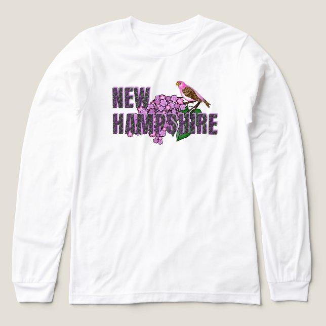New Hampshire State Symbols Purple Finch & Lilacs Tri-Blend Shirt (Design Vorderseite)