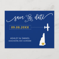 New Hampshire Wedding Save the Date Map Postcard