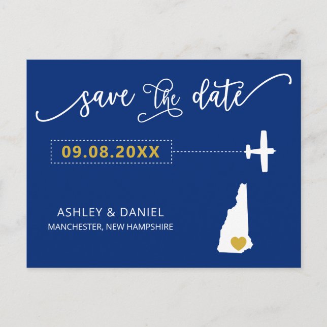 New Hampshire Wedding Save the Date Map Postcard Postkarte (Vorderseite)