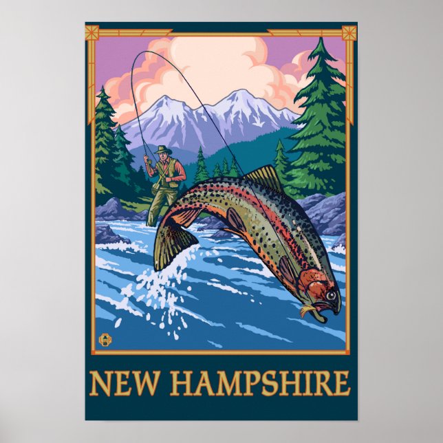 New HampshireAngler Fisherman Scene Poster (Vorne)