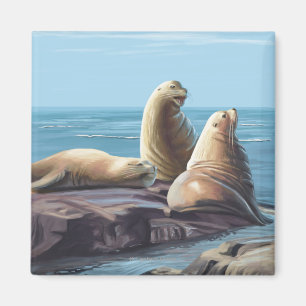 New HampshireSea Lions Scene Magnet