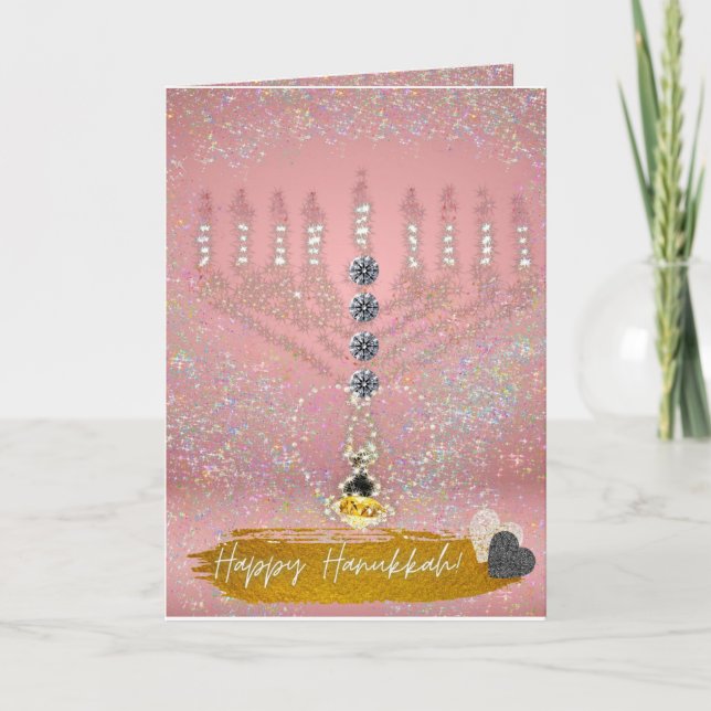 New Happy Hanukkah Pink Tones Menorah Cards Einladung (Vorderseite)