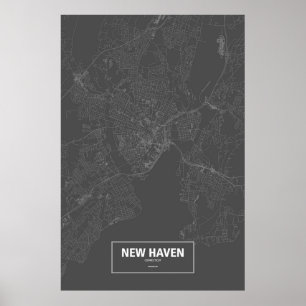 New Haven, Connecticut (weiß auf schwarz) Poster