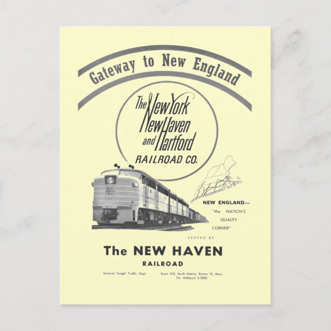 New Haven Railroad-Gateway nach New England 1950 Postkarte (Vorderseite)