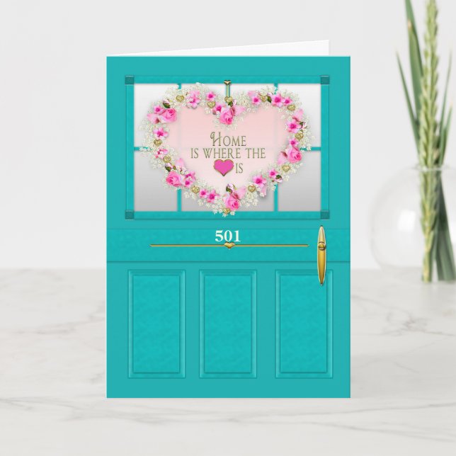 New Home Congratulations Door Wreath Personalize Karte (Vorderseite)
