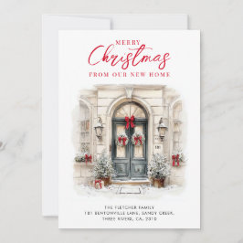 New Home Elegant Watercolor Front Door Christmas Feiertagskarte