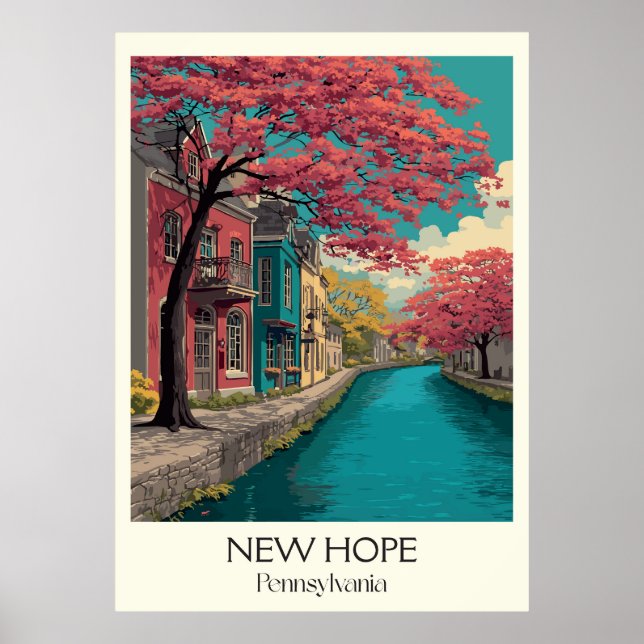 New Hope Pennsylvania Vintag Canal Town Art Poster (Vorne)