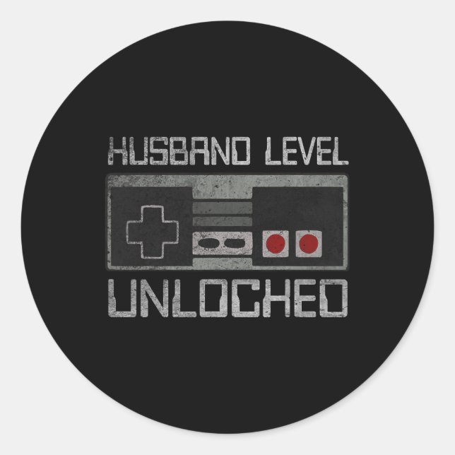 New Husband Level Unlocked Just Married Gamer Bach Runder Aufkleber (Vorderseite)