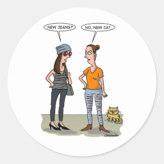 New jeans? No, new cat. Folded Greeting Card Runder Aufkleber