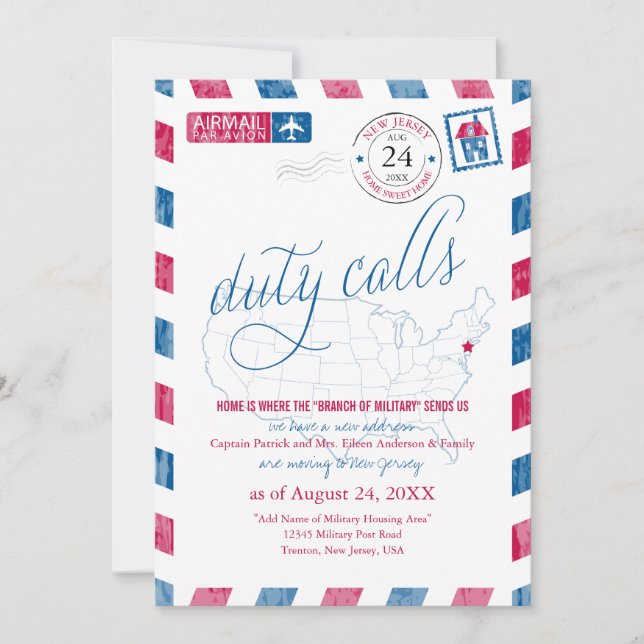 New Jersay USA map Airmail Military Moving Ankündigung (Vorderseite)