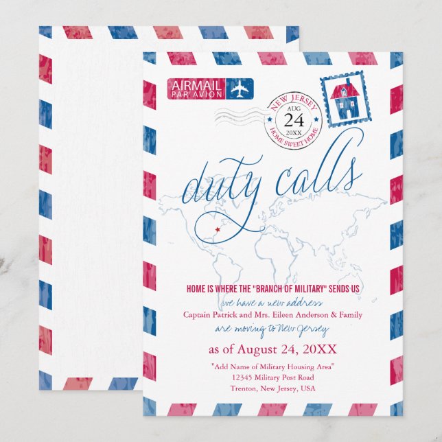 New Jersey Airmail World Map Military Moving Einladung (Vorne/Hinten)