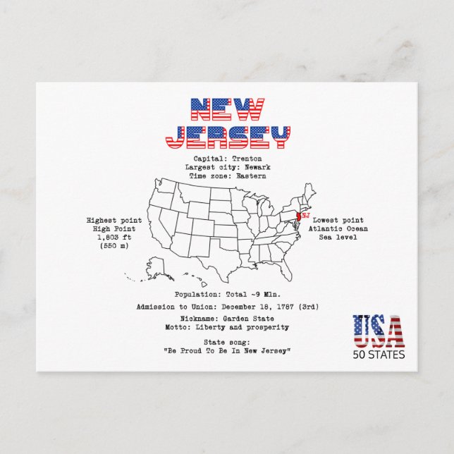 New Jersey American Staat auf einer Karte und nütz (Vorderseite)