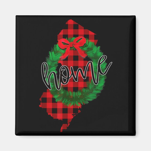 New Jersey Buffalo Plaid Christmas Home Wreath Ret Magnet (Vorne)