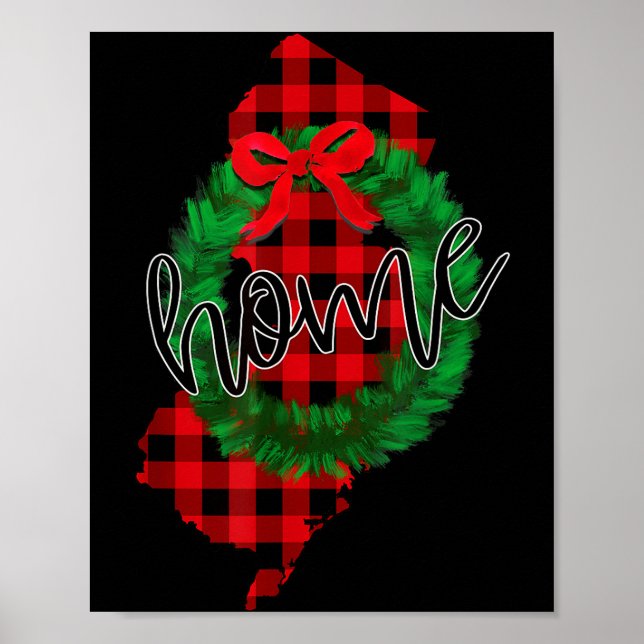New Jersey Buffalo Plaid Christmas Home Wreath Ret Poster (Vorne)