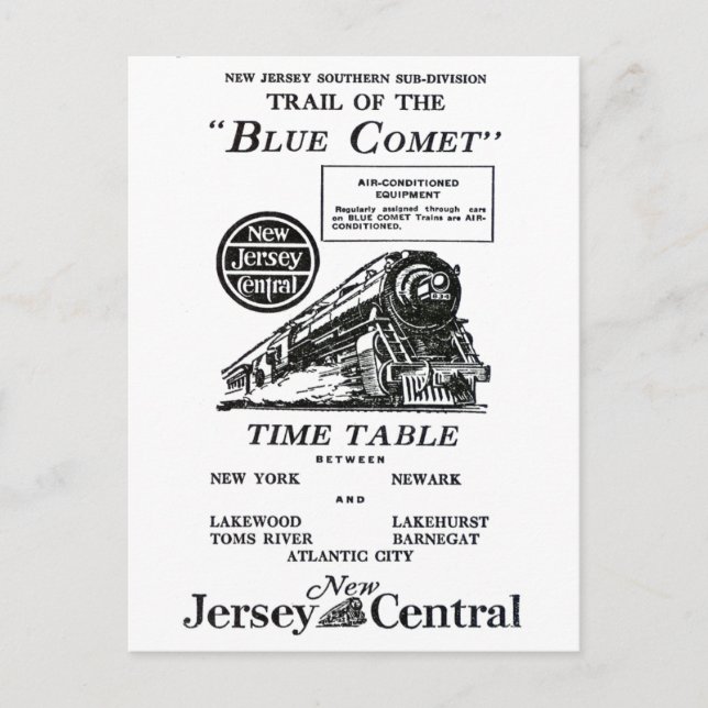 New Jersey Central Blue Comet Train Postkarte (Vorderseite)