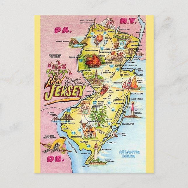 New Jersey Colorfully Illustrated  Postcard Postkarte (Vorderseite)
