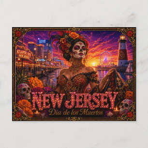 New Jersey Día de los Muertos Retro Postkarte
