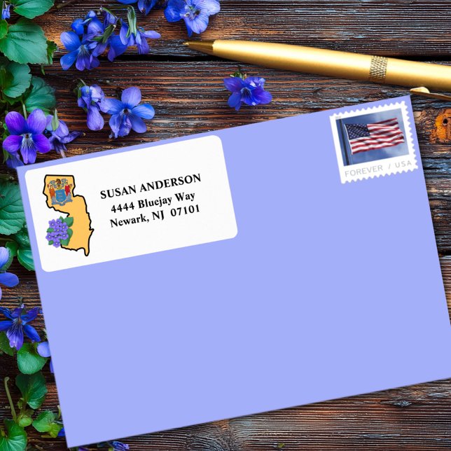 New Jersey Flag & Blume Blue Violet Custom Adressaufkleber (Von Creator hochgeladen)