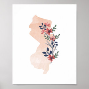 New Jersey Floral Watercolor Staat Poster