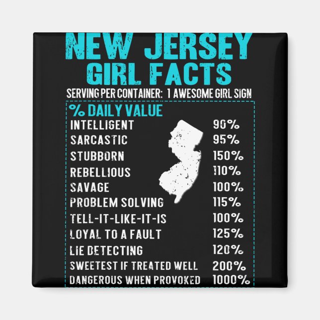 New Jersey Girl Facts Funny Birthday Gift Born In  Magnet (Vorne)