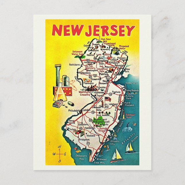 New Jersey Illustrated Vintage-Postkarte Postkarte (Vorderseite)