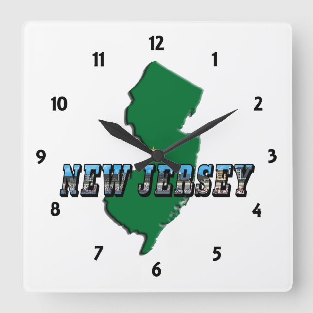 New Jersey Map and Picture Text Clock Quadratische Wanduhr (Vorderseite)