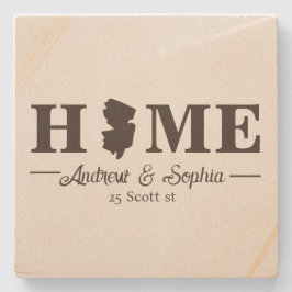 New Jersey Map Housewarming Couple Name Grau Text Steinuntersetzer