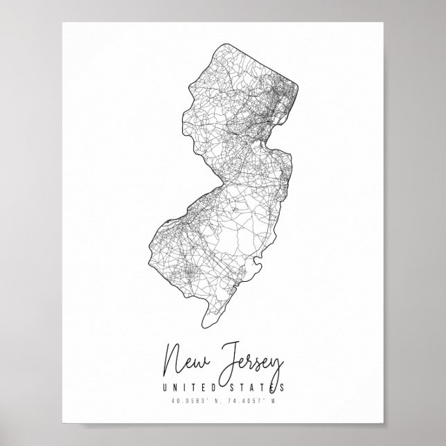 New Jersey Minimal Street Map Poster (Vorne)