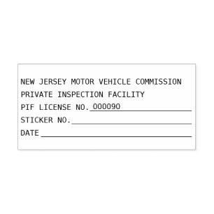 New Jersey Motor Vehicle Commission PIF-Lizenz # Permastempel