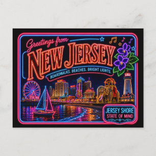 New Jersey Neon State Retro Vintage Postkarte