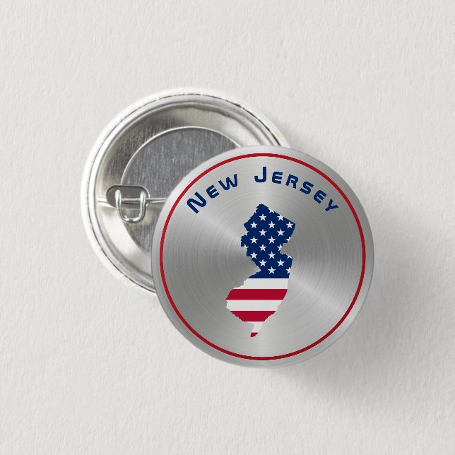 New Jersey Patriotic Map American Flag Button (Vorne & Hinten)