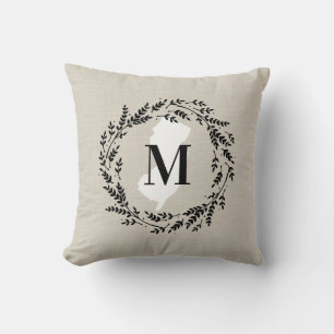 New Jersey Rustic Wreath Monogram Throw Kissen