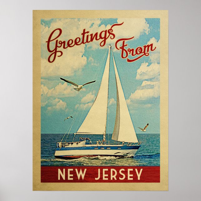 New Jersey Sailboat Vintage Travel Poster (Vorne)