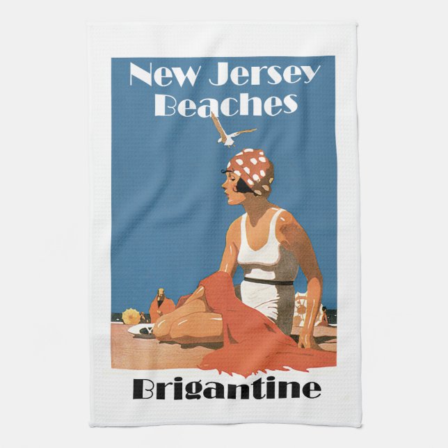 New-Jersey setzt ~Brigantine auf den Strand Geschirrtuch (Vertikal)