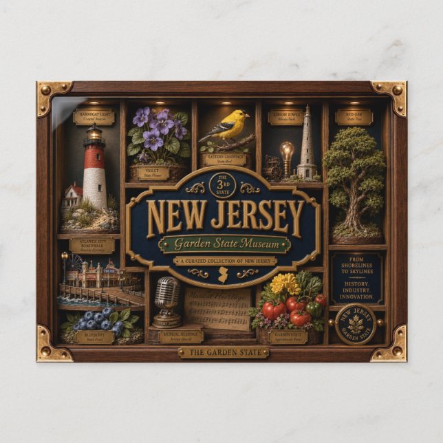 New Jersey Shadow Box 3D Figurine Staat Postkarte (Vorderseite)