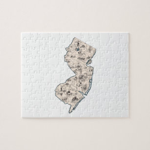 New Jersey Shaped Vintag Picture Map Puzzle