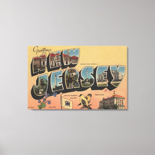 New Jersey (Staat Hauptstadt/Blume/Vogel) Leinwanddruck (Vorderseite)