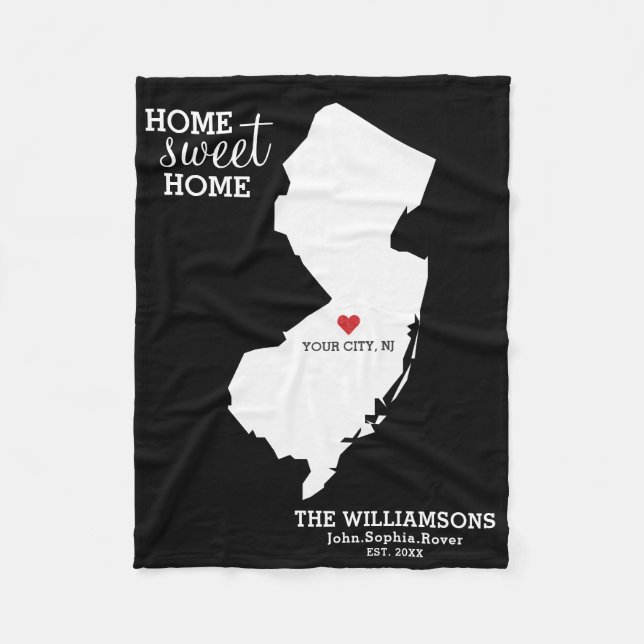 New Jersey Staat Map Individuellen Namen, City, Co Fleecedecke (Vorderseite)