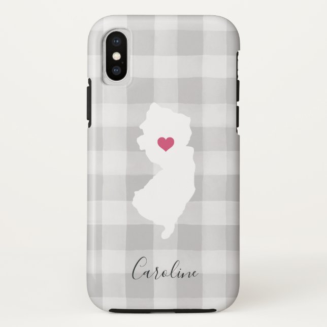 New Jersey Staat Silhouette Rustic Grau Kariert Case-Mate iPhone Hülle (Rückseite)
