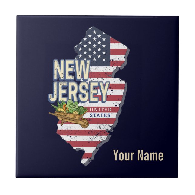 New Jersey United Staaten Retro Map USA Souvenir Fliese (Vorderseite)