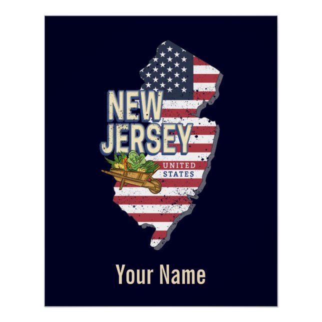 New Jersey United Staaten Retro Map USA Souvenir Poster (Vorderseite)