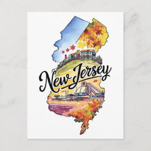 New Jersey USA Bundesstaat in Form eines Vintage-W Postkarte