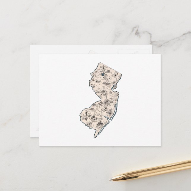 New Jersey Vintag Picture Map Staat Chart Postkarte (Vorderseite/Rückseite Beispiel)