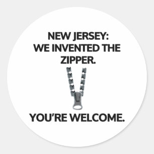 New Jersey: Wir erfanden den Reißverschluss. Runder Aufkleber