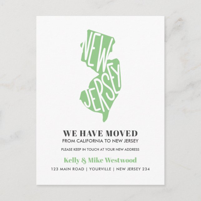 NEW JERSEY Wir haben neue Adresse New Zuhause Post Postkarte (Vorderseite)