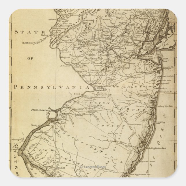 New JerseyPanoramakarteNew Jersey Quadratischer Aufkleber (Vorderseite)