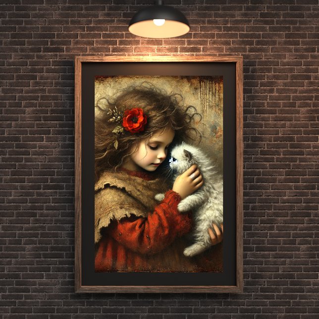 New Kitten, New Liebe - Young Girl and Cat Art Poster (Von Creator hochgeladen)