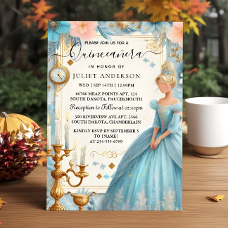 New Lamp Ivory Ice Sky Gold Light Blue Quinceanera Einladung