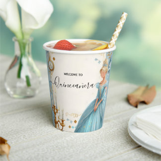 New Lamp Ivory Ice Sky Gold Light Blue Quinceanera Pappbecher